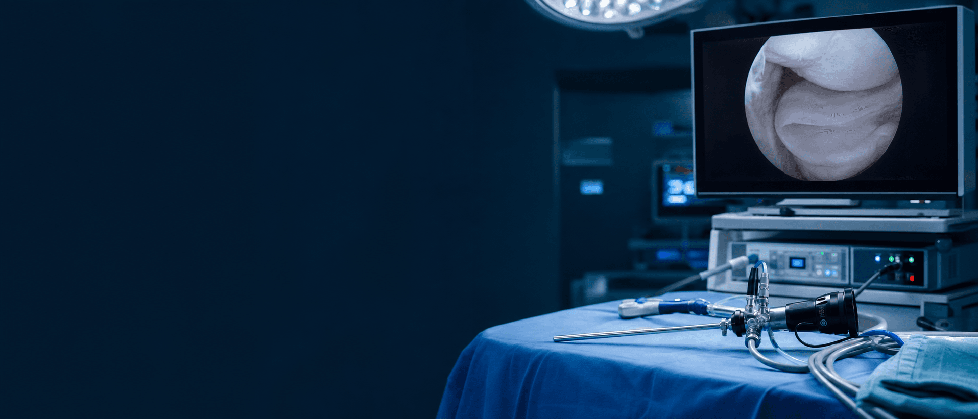 Arthroscopy camera and optical instruments prepared beside a surgical monitor